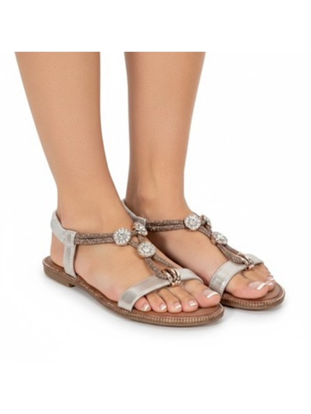 Patrizia Charmer Women's Rhinestone T-Strap Sandals Shimmery Gold Size 7 Resort